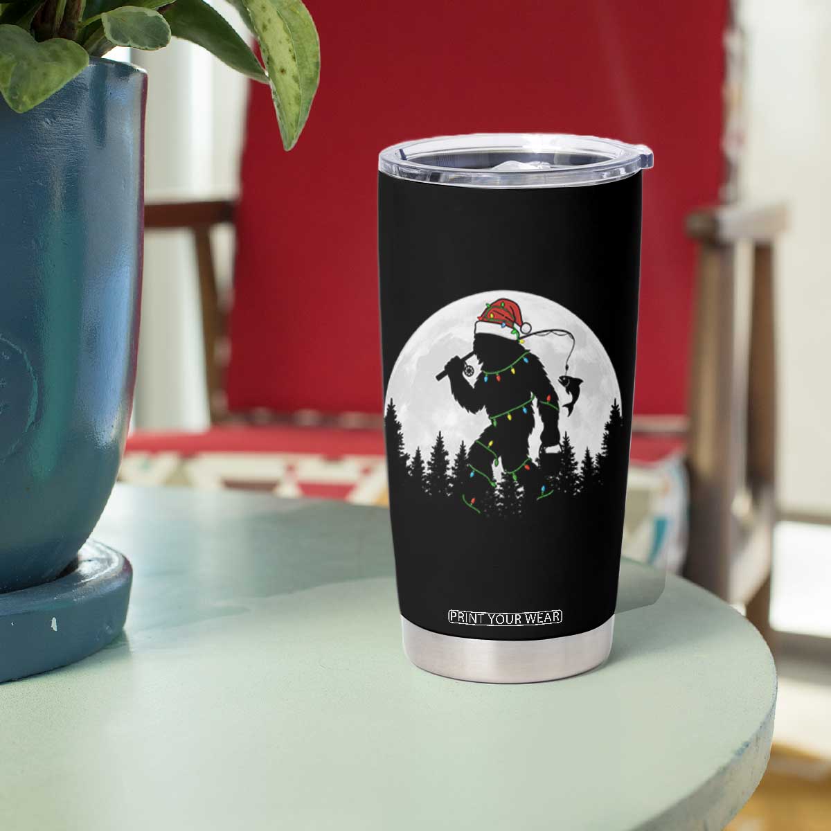 Funny Bigfoot Fishing Christmas Tumbler Cup Sasquatch Moon Fisherman TS14 Print Your Wear