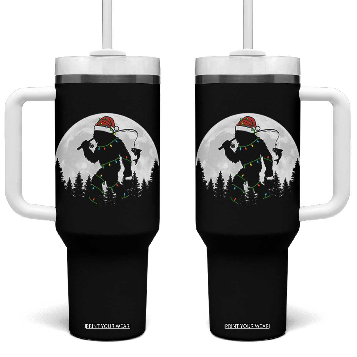 Funny Bigfoot Fishing Christmas Tumbler With Handle Sasquatch Moon Fisherman TS14 One Size: 40 oz Black Print Your Wear