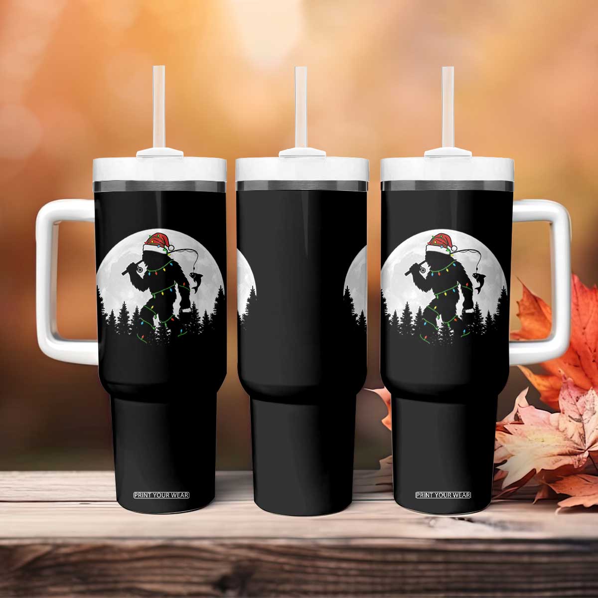 Funny Bigfoot Fishing Christmas Tumbler With Handle Sasquatch Moon Fisherman TS14 Print Your Wear