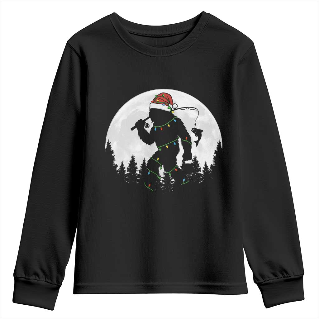 Funny Bigfoot Fishing Christmas Youth Sweatshirt Sasquatch Moon Fisherman TS14 Black Print Your Wear