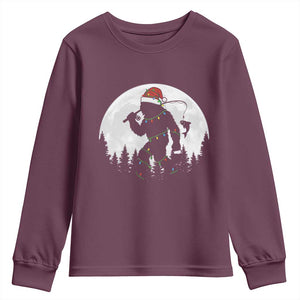 Funny Bigfoot Fishing Christmas Youth Sweatshirt Sasquatch Moon Fisherman TS14 Maroon Print Your Wear