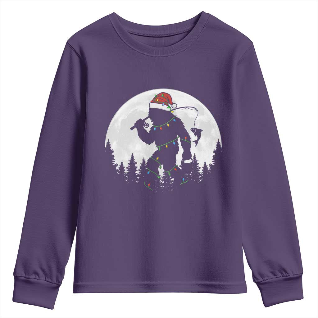 Funny Bigfoot Fishing Christmas Youth Sweatshirt Sasquatch Moon Fisherman TS14 Purple Print Your Wear