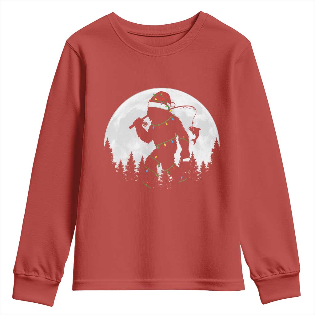 Funny Bigfoot Fishing Christmas Youth Sweatshirt Sasquatch Moon Fisherman TS14 Red Print Your Wear