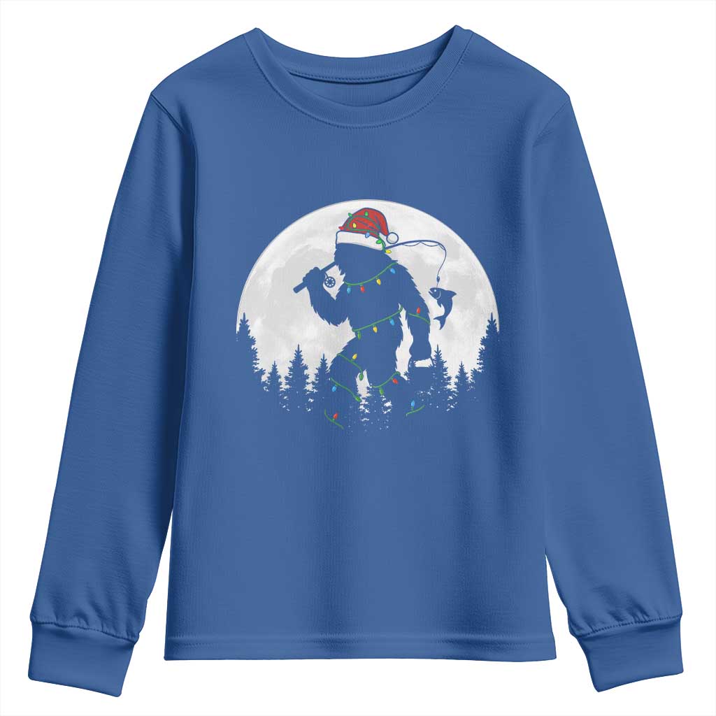 Funny Bigfoot Fishing Christmas Youth Sweatshirt Sasquatch Moon Fisherman TS14 Royal Blue Print Your Wear