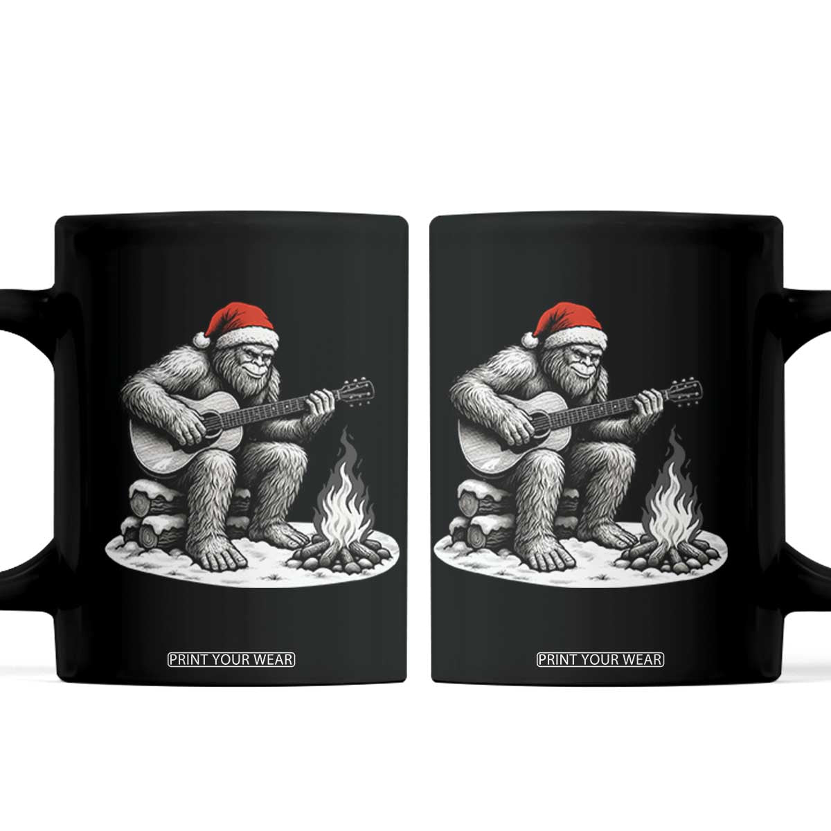 Bigfoot Guitar Christmas Coffee Mug Sasquatch Guitarist Music Xmas TS14 Black Print Your Wear