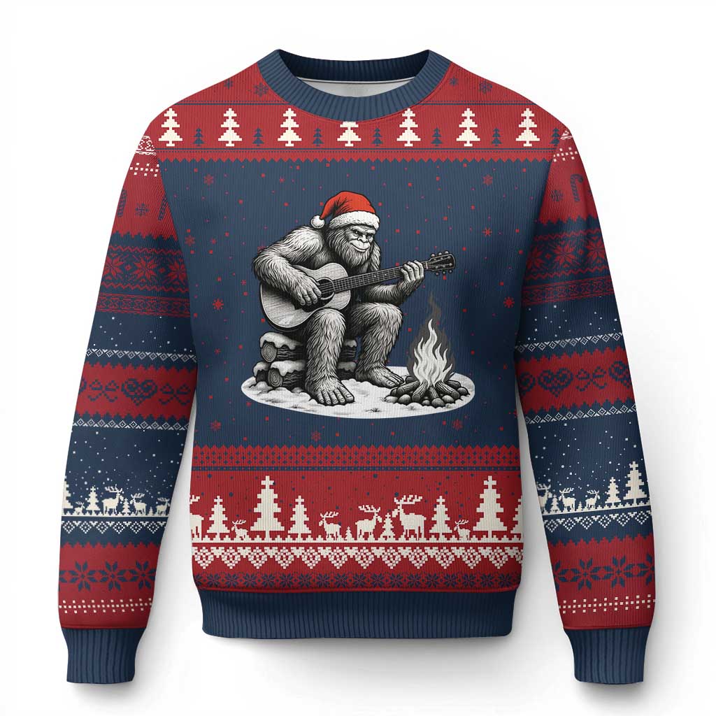 Bigfoot Guitar Xmas Ugly Christmas Sweater Sasquatch Guitarist Music Xmas TS14 Navy Red Print Your Wear