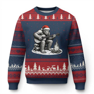 Bigfoot Guitar Xmas Ugly Christmas Sweater Sasquatch Guitarist Music Xmas TS14 Navy Red Print Your Wear