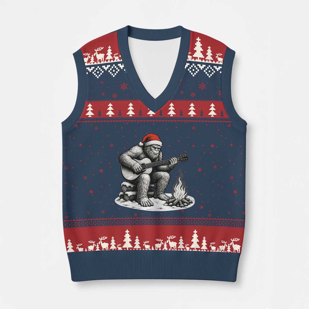Bigfoot Guitar Xmas V-Neck Knit Sweater Vest Sasquatch Guitarist Music Xmas TS14 Navy Red Print Your Wear