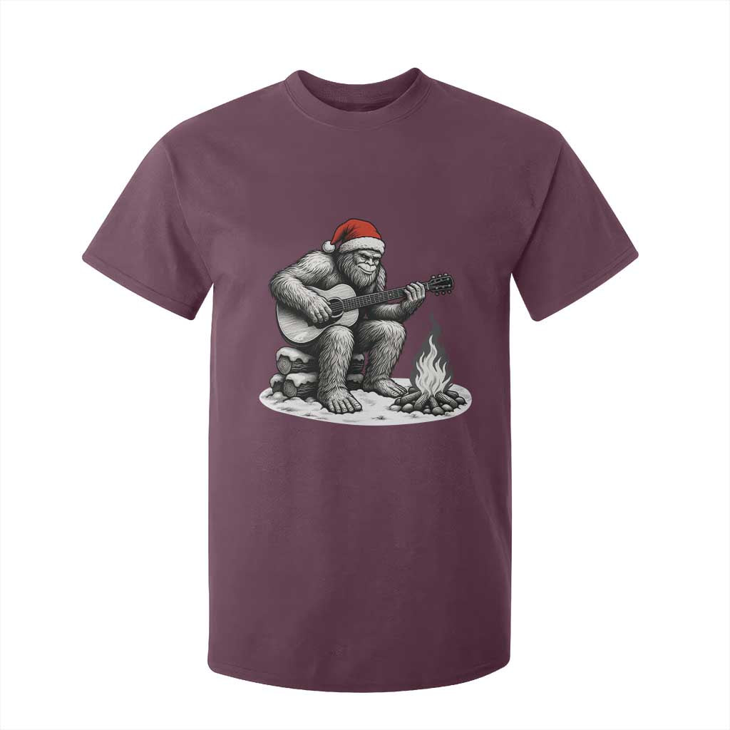 Bigfoot Guitar Christmas T Shirt For Kid Sasquatch Guitarist Music Xmas TS14 Maroon Print Your Wear