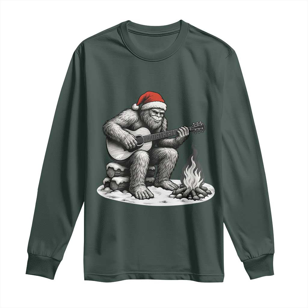 Bigfoot Guitar Christmas Long Sleeve Shirt Sasquatch Guitarist Music Xmas TS14 Dark Forest Green Print Your Wear