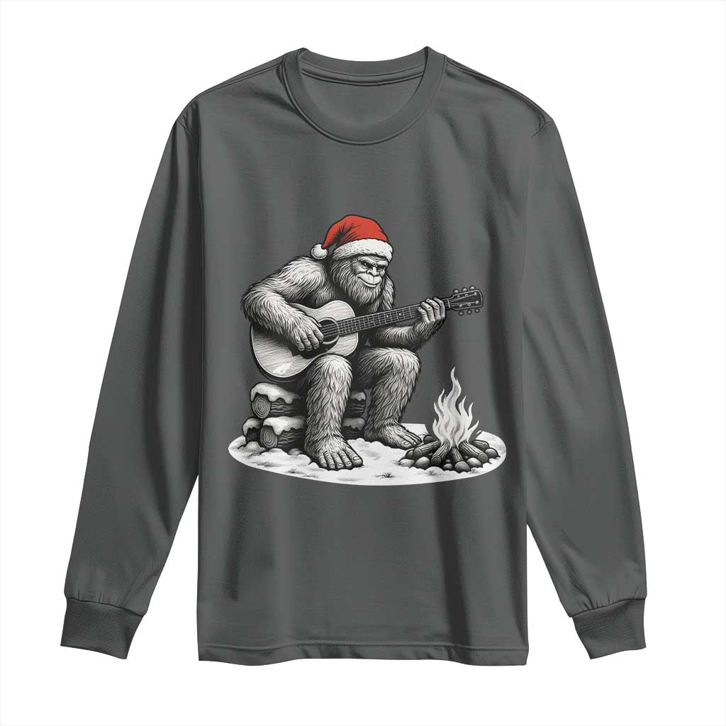 Bigfoot Guitar Christmas Long Sleeve Shirt Sasquatch Guitarist Music Xmas TS14 Dark Heather Print Your Wear