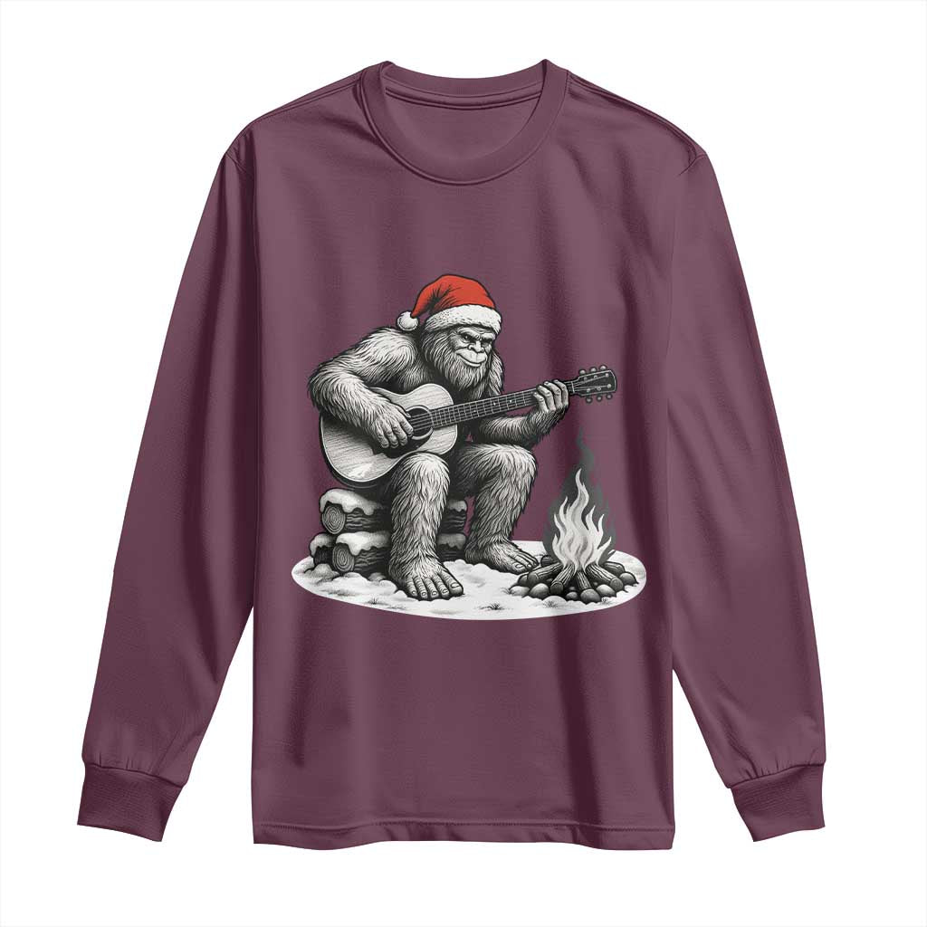 Bigfoot Guitar Christmas Long Sleeve Shirt Sasquatch Guitarist Music Xmas TS14 Maroon Print Your Wear