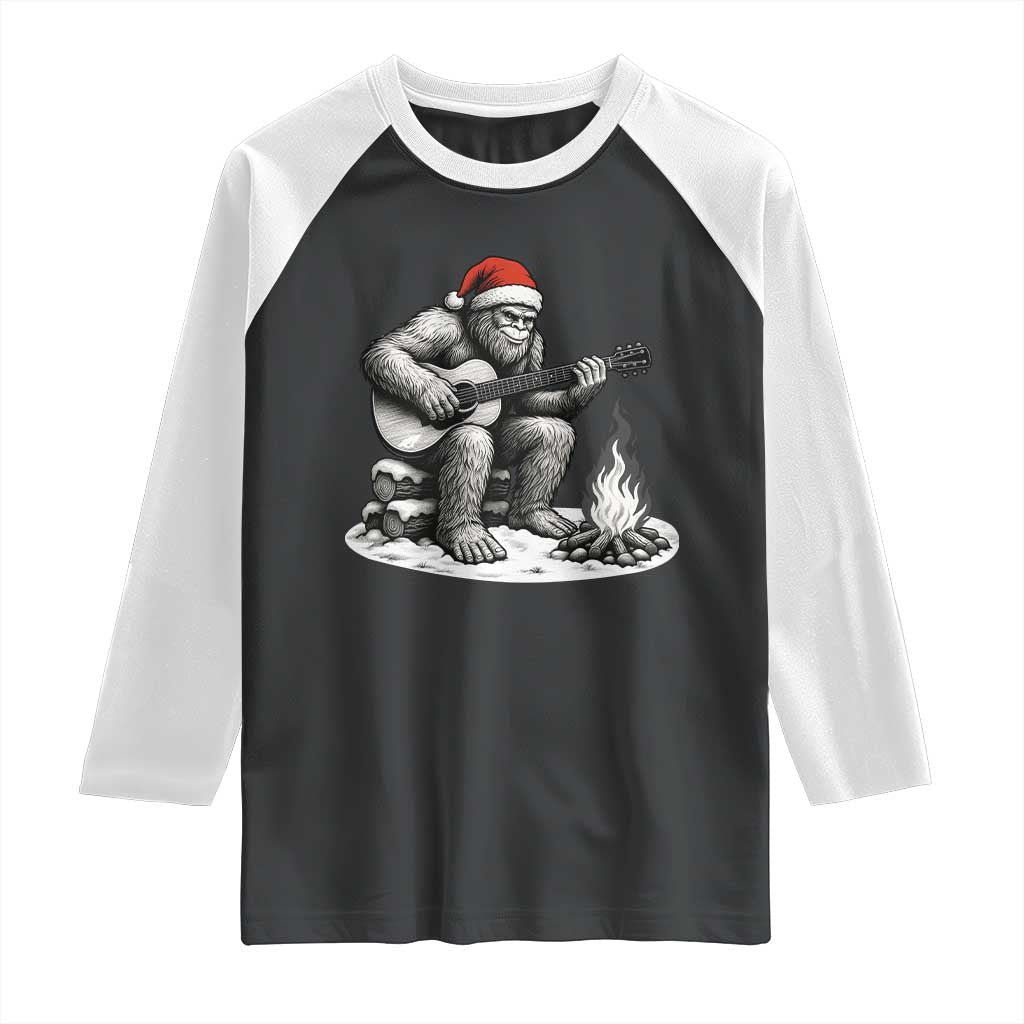 Bigfoot Guitar Christmas Raglan Shirt Sasquatch Guitarist Music Xmas TS14 Black White Print Your Wear