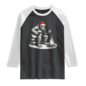 Bigfoot Guitar Christmas Raglan Shirt Sasquatch Guitarist Music Xmas - Print Your Wear