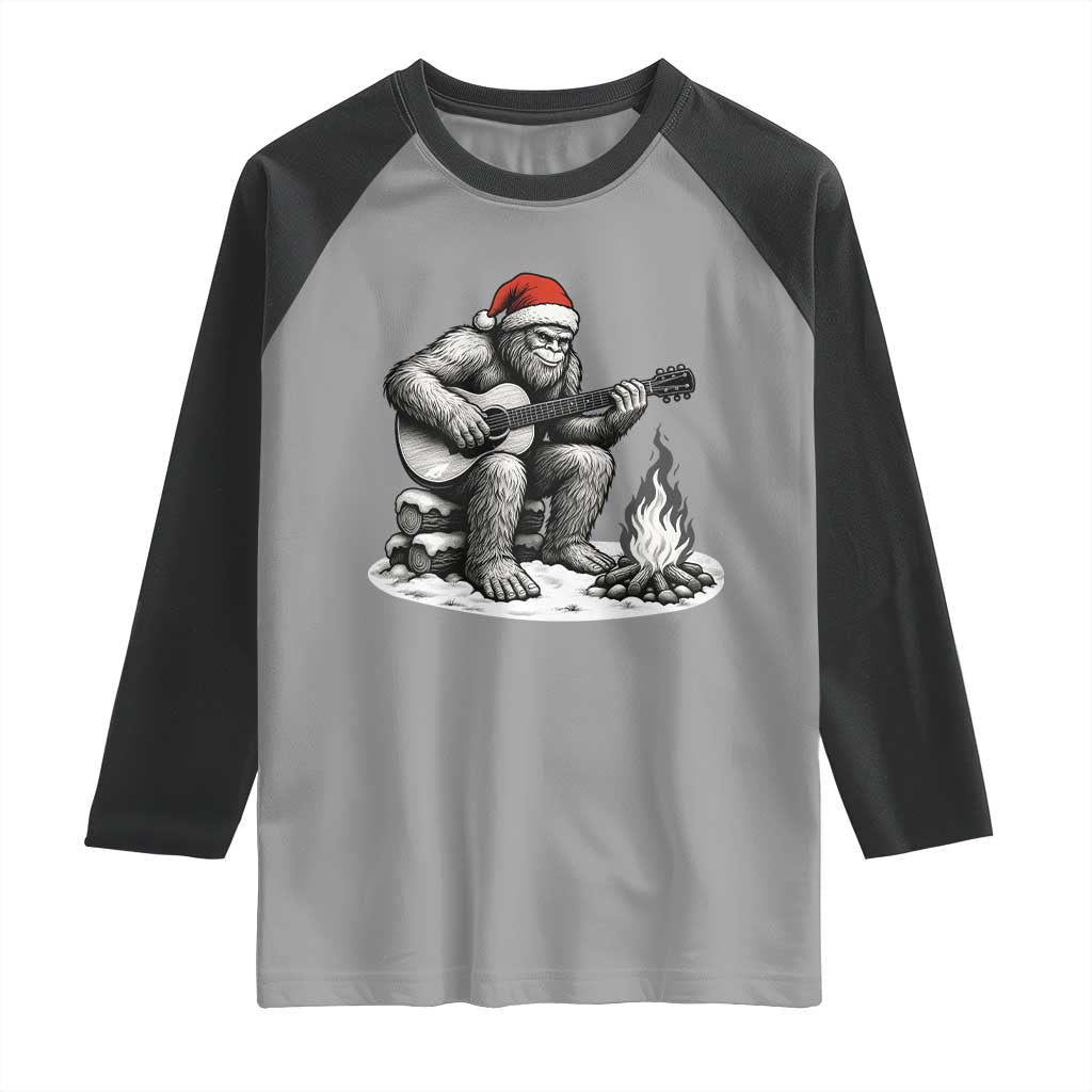 Bigfoot Guitar Christmas Raglan Shirt Sasquatch Guitarist Music Xmas TS14 Sport Gray Black Print Your Wear