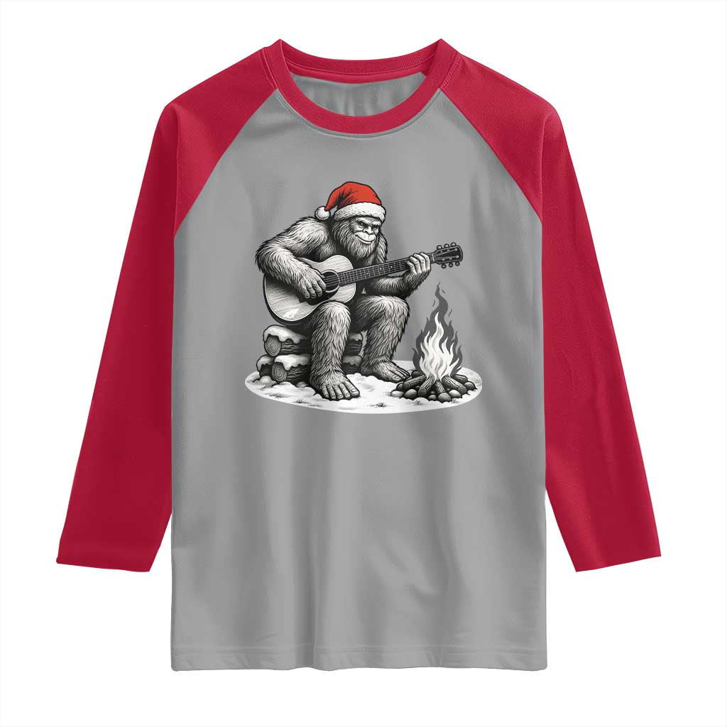 Bigfoot Guitar Christmas Raglan Shirt Sasquatch Guitarist Music Xmas TS14 Sport Gray Red Print Your Wear