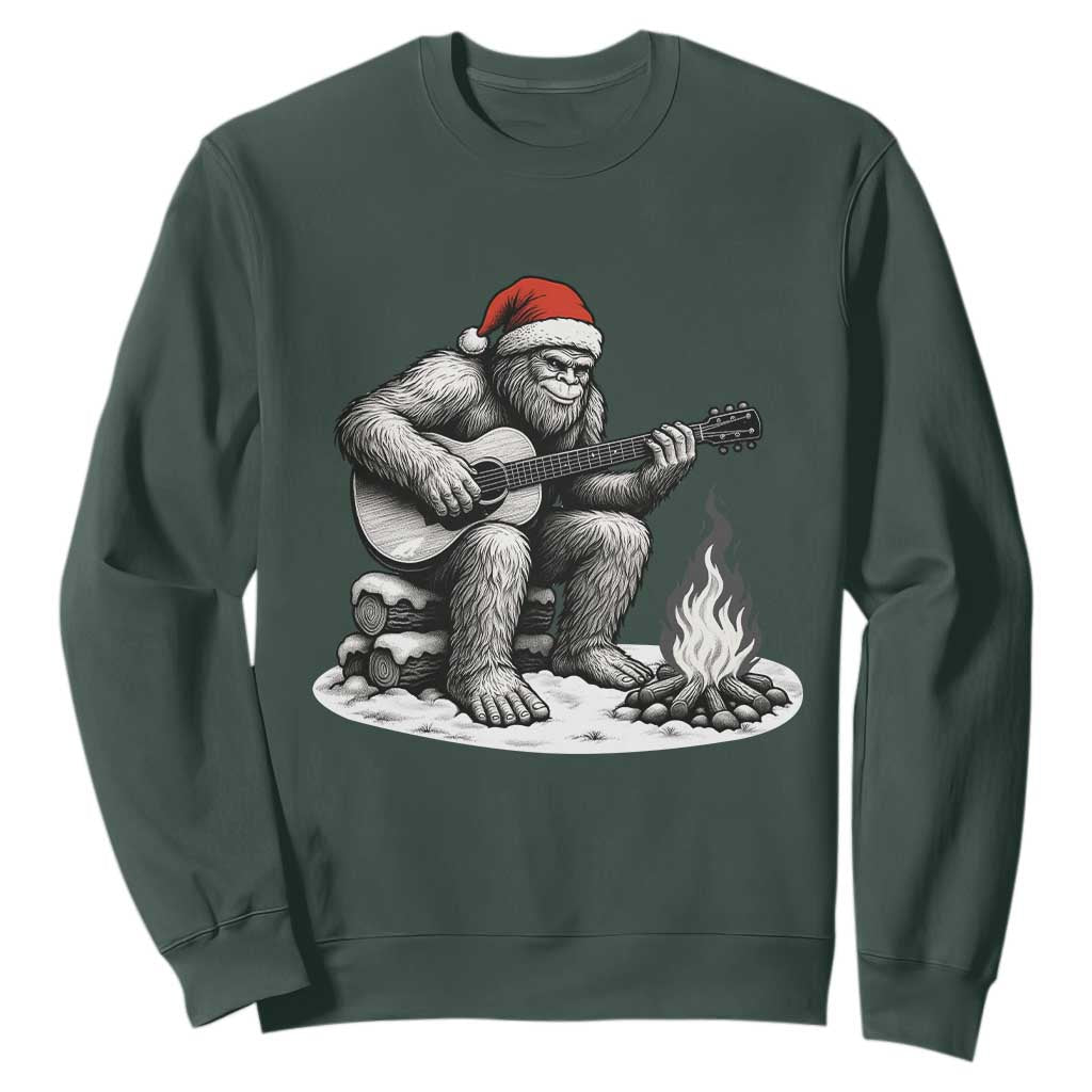 Bigfoot Guitar Christmas Sweatshirt Sasquatch Guitarist Music Xmas TS14 Dark Forest Green Print Your Wear