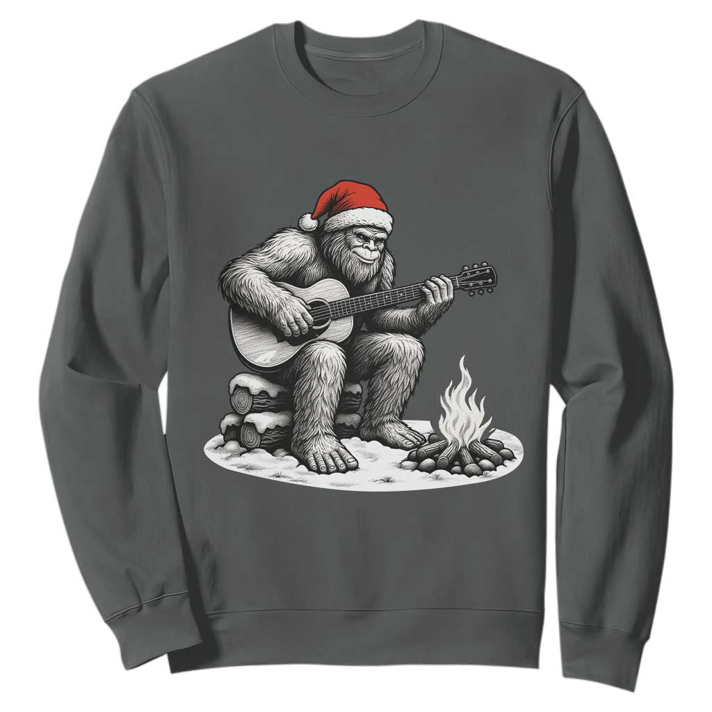 Bigfoot Guitar Christmas Sweatshirt Sasquatch Guitarist Music Xmas TS14 Dark Heather Print Your Wear