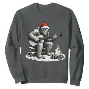 Bigfoot Guitar Christmas Sweatshirt Sasquatch Guitarist Music Xmas TS14 Dark Heather Print Your Wear