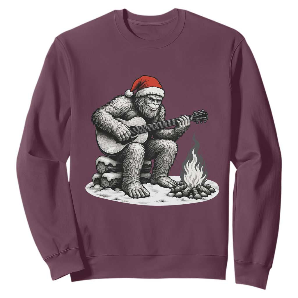 Bigfoot Guitar Christmas Sweatshirt Sasquatch Guitarist Music Xmas TS14 Maroon Print Your Wear