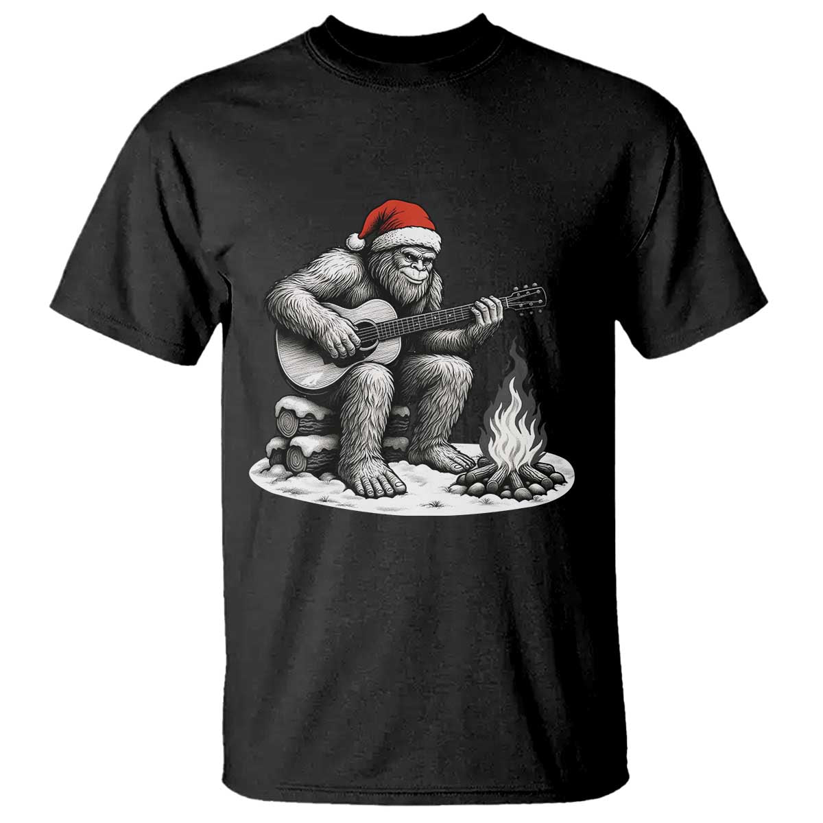 Bigfoot Guitar Christmas T Shirt Sasquatch Guitarist Music Xmas TS14 Black Print Your Wear