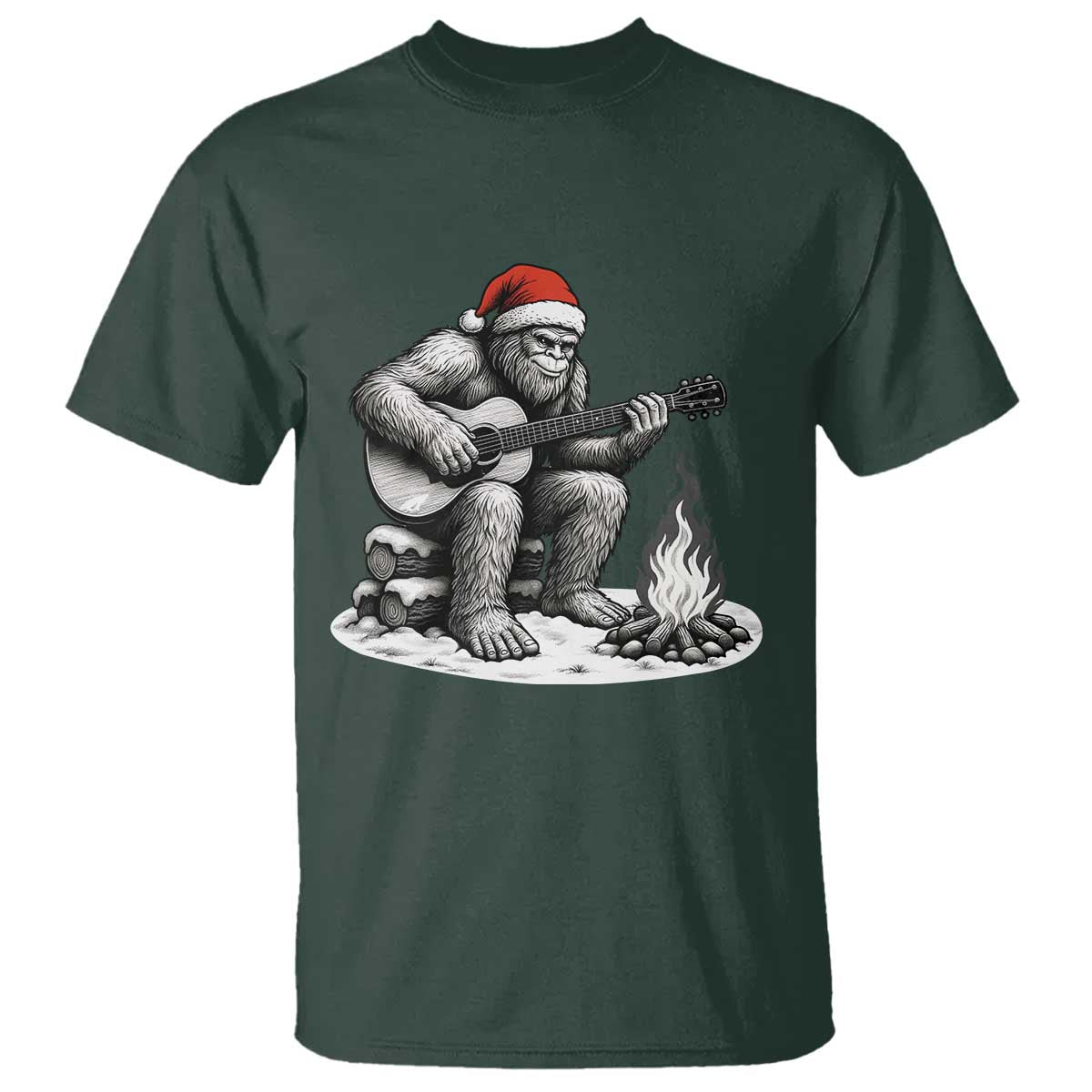 Bigfoot Guitar Christmas T Shirt Sasquatch Guitarist Music Xmas TS14 Dark Forest Green Print Your Wear