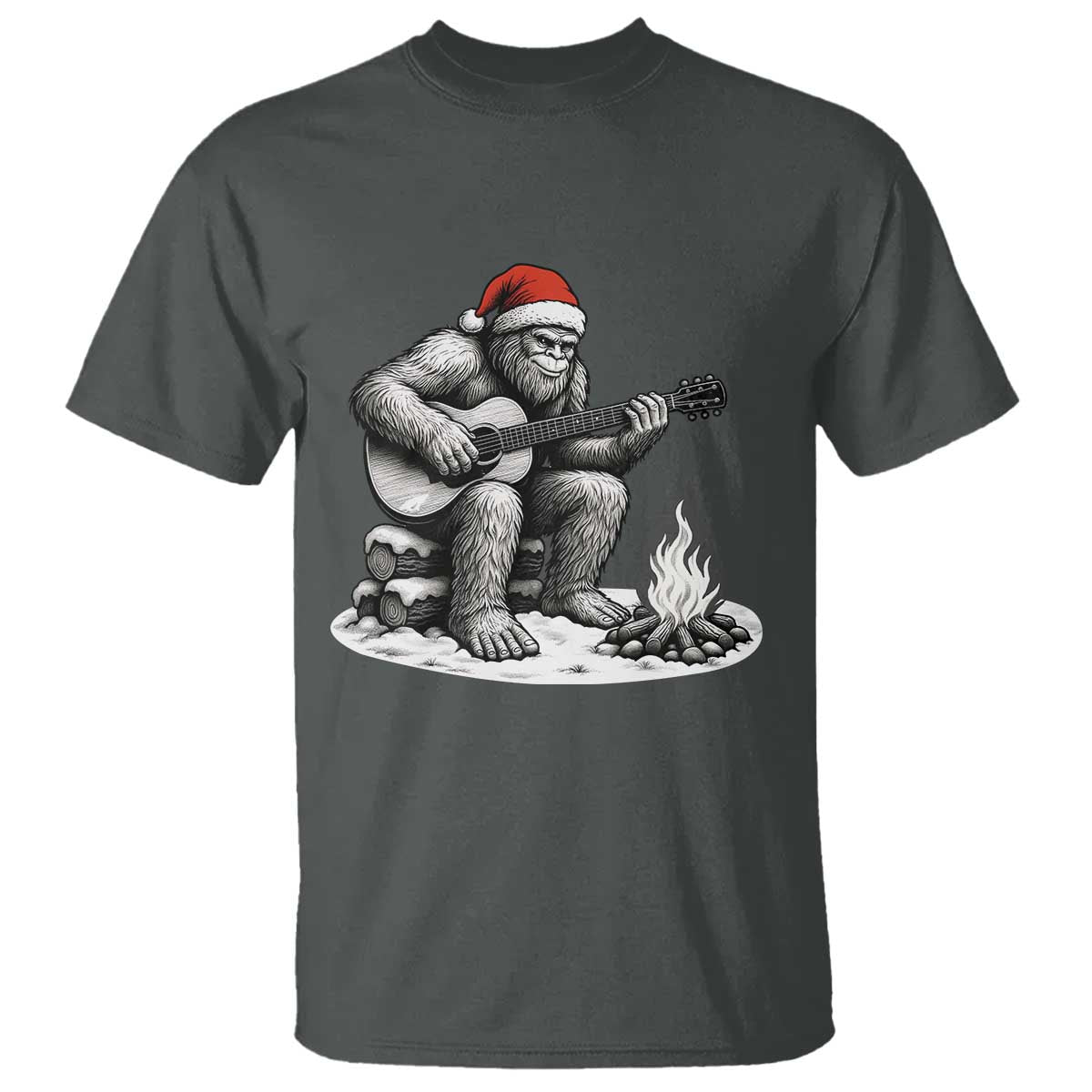 Bigfoot Guitar Christmas T Shirt Sasquatch Guitarist Music Xmas TS14 Dark Heather Print Your Wear