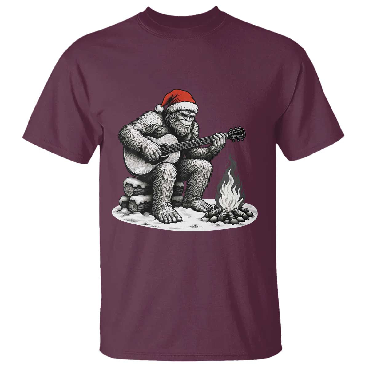 Bigfoot Guitar Christmas T Shirt Sasquatch Guitarist Music Xmas TS14 Maroon Print Your Wear