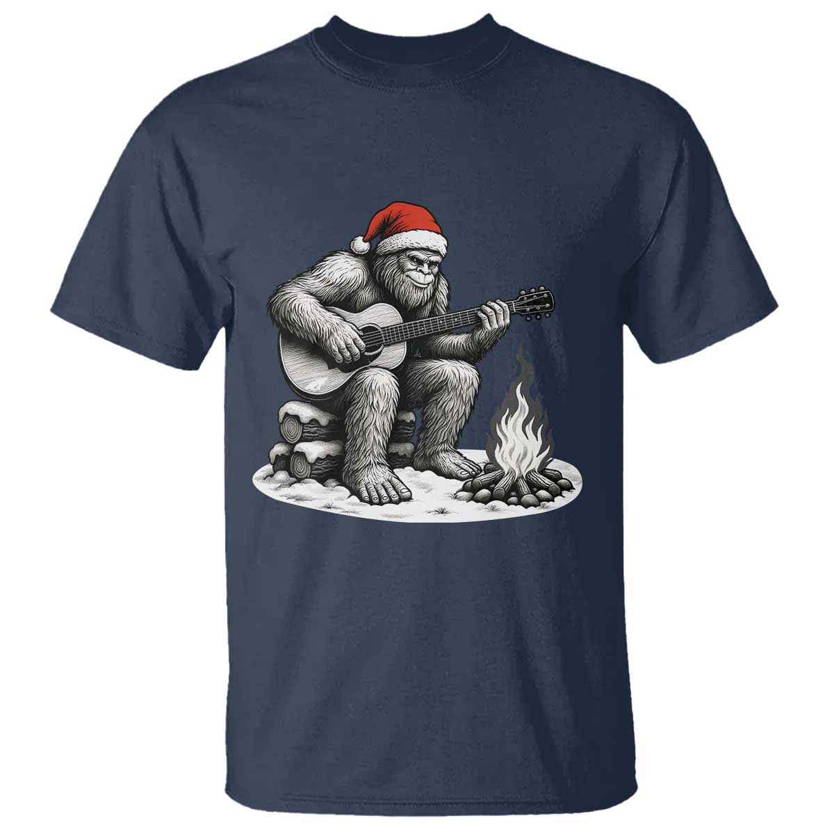 Bigfoot Guitar Christmas T Shirt Sasquatch Guitarist Music Xmas TS14 Navy Print Your Wear