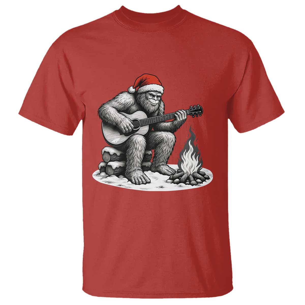 Bigfoot Guitar Christmas T Shirt Sasquatch Guitarist Music Xmas TS14 Red Print Your Wear