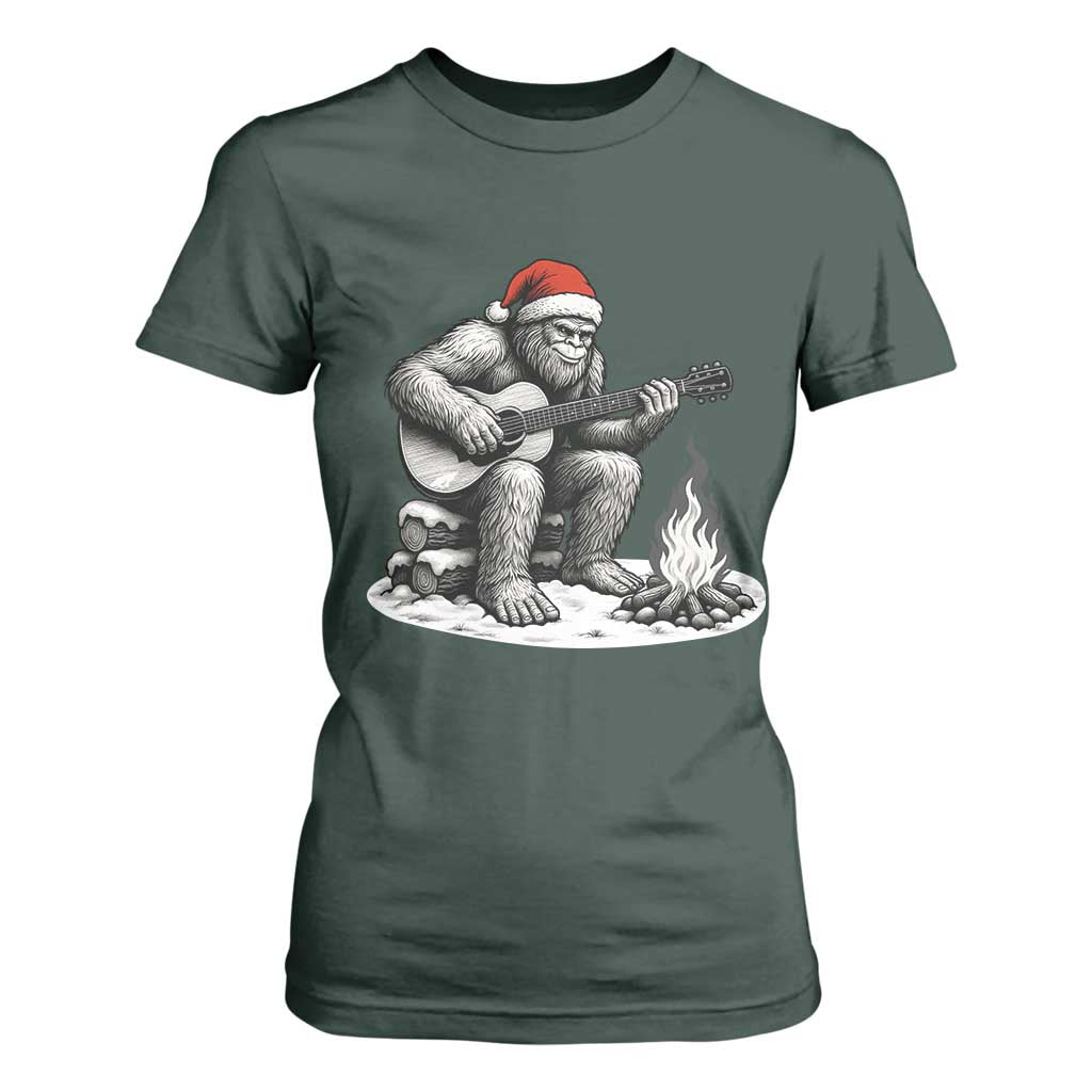 Bigfoot Guitar Christmas T Shirt For Women Sasquatch Guitarist Music Xmas TS14 Dark Forest Green Print Your Wear