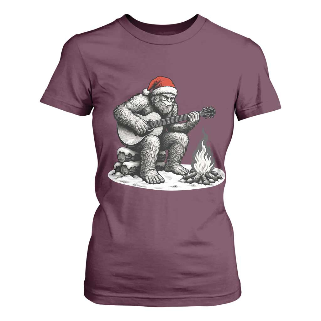 Bigfoot Guitar Christmas T Shirt For Women Sasquatch Guitarist Music Xmas TS14 Maroon Print Your Wear