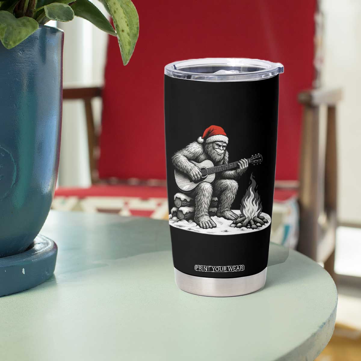 Bigfoot Guitar Christmas Tumbler Cup Sasquatch Guitarist Music Xmas TS14 Print Your Wear