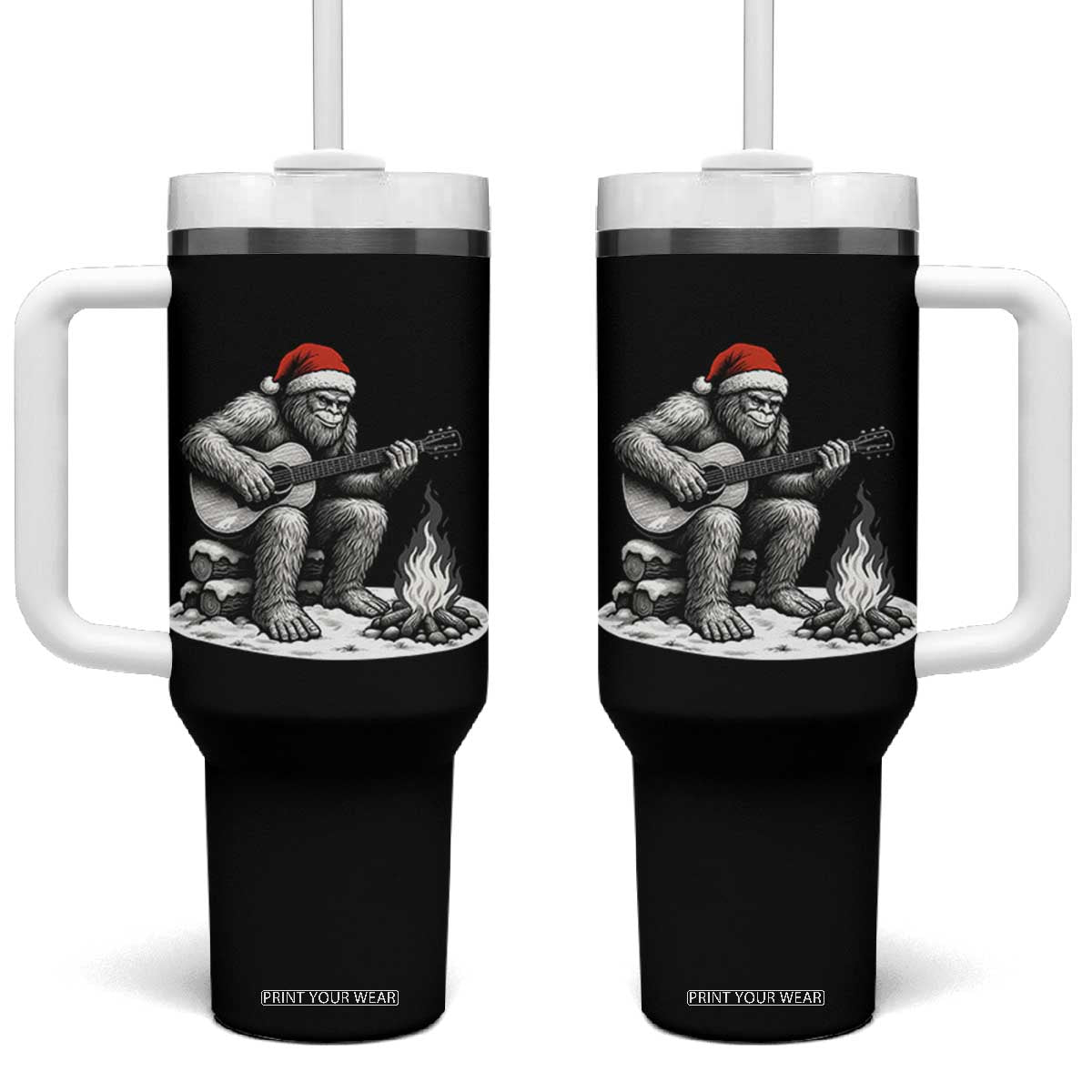 Bigfoot Guitar Christmas Tumbler With Handle Sasquatch Guitarist Music Xmas TS14 One Size: 40 oz Black Print Your Wear