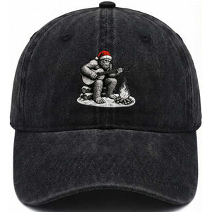 Bigfoot Guitar Christmas Washed Cotton Baseball Cap Sasquatch Guitarist Music Xmas TS14 Washed Cap Universal Fit Black Print Your Wear