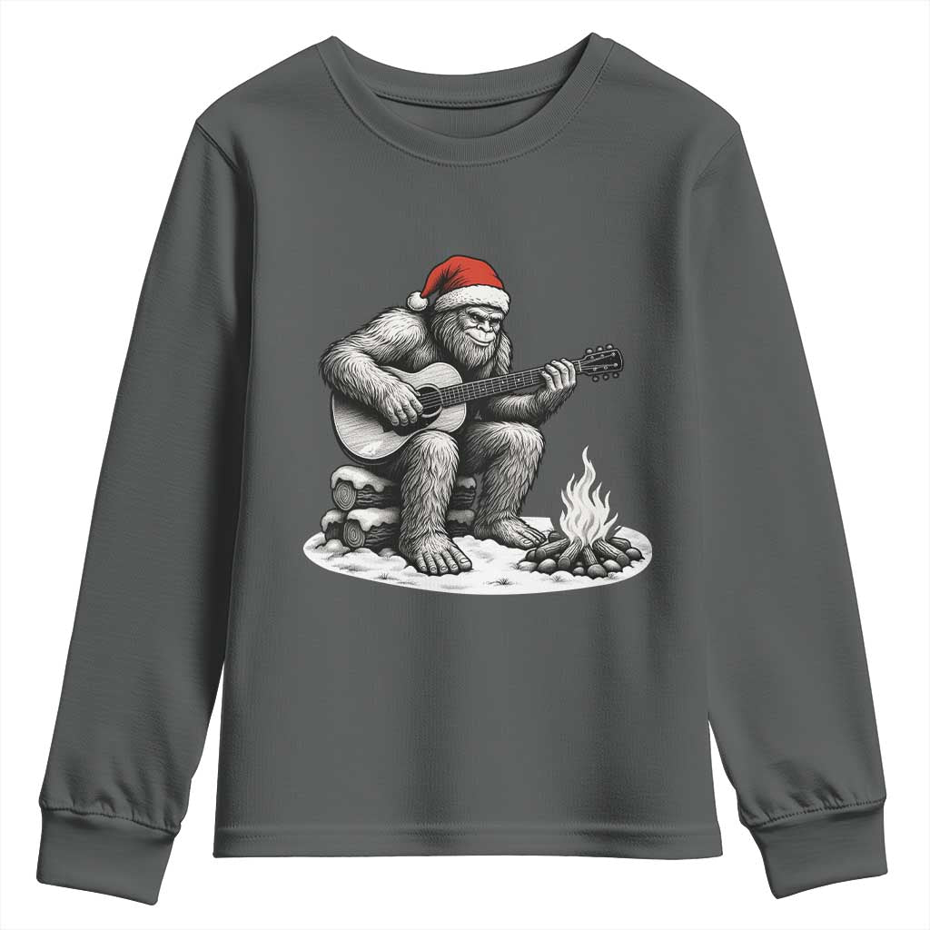 Bigfoot Guitar Christmas Youth Sweatshirt Sasquatch Guitarist Music Xmas TS14 Dark Heather Print Your Wear