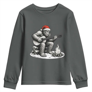 Bigfoot Guitar Christmas Youth Sweatshirt Sasquatch Guitarist Music Xmas TS14 Dark Heather Print Your Wear