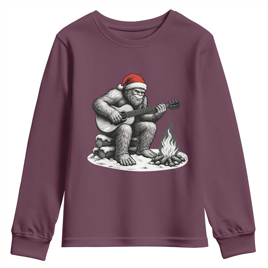 Bigfoot Guitar Christmas Youth Sweatshirt Sasquatch Guitarist Music Xmas TS14 Maroon Print Your Wear