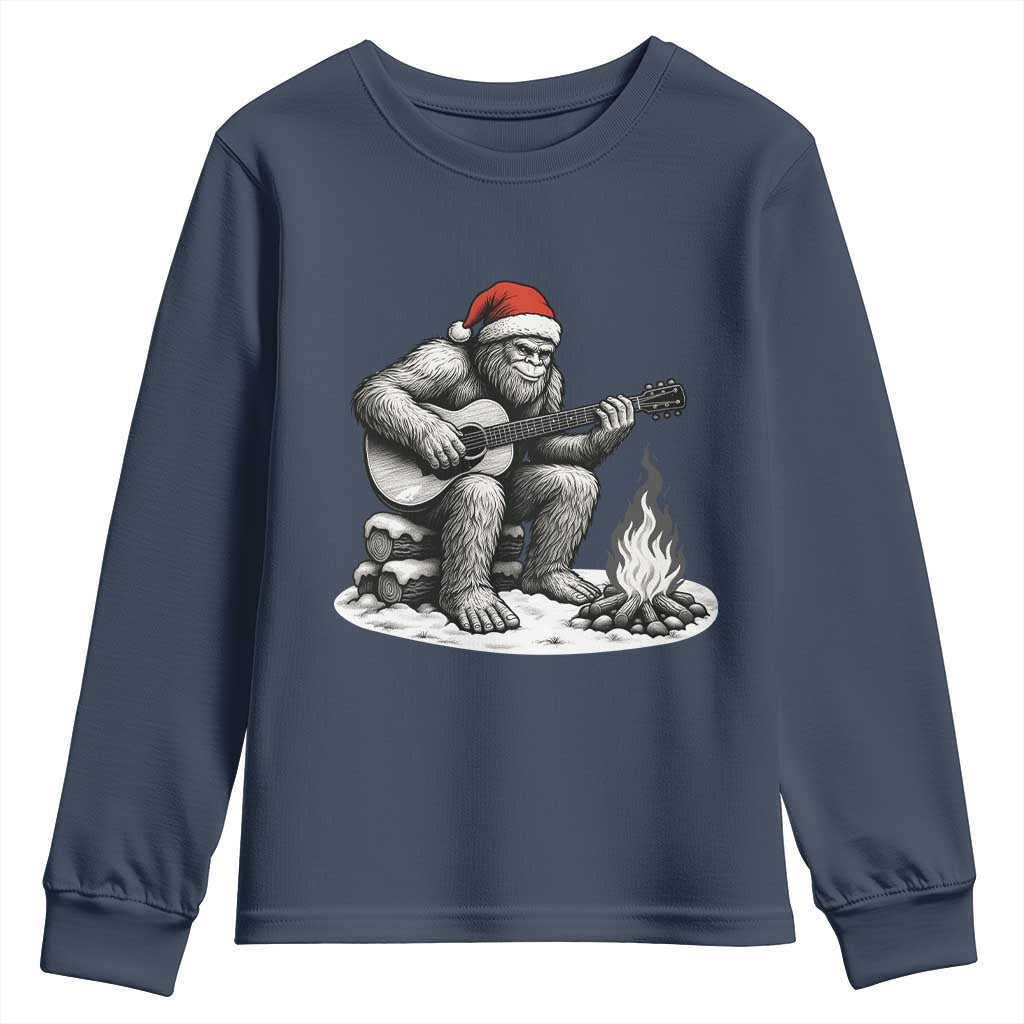 Bigfoot Guitar Christmas Youth Sweatshirt Sasquatch Guitarist Music Xmas TS14 Navy Print Your Wear