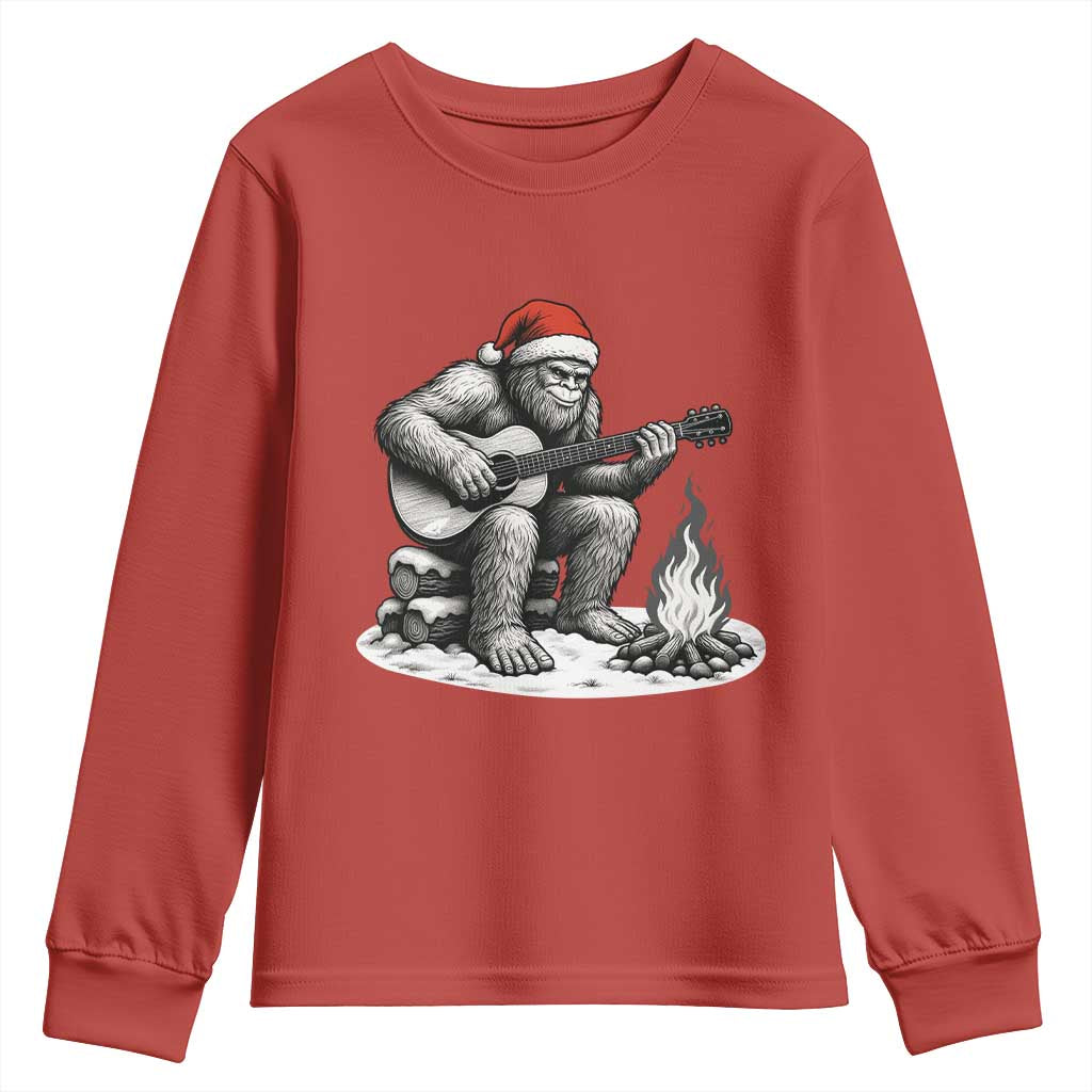 Bigfoot Guitar Christmas Youth Sweatshirt Sasquatch Guitarist Music Xmas TS14 Red Print Your Wear