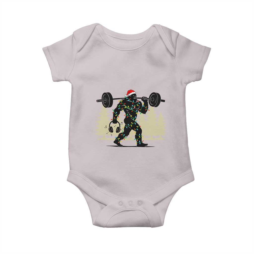 Bigfoot Gym Christmas Baby Onesie Funny Sasquatch Bodybuilding Weightlifting TS14 Ice Gray Print Your Wear