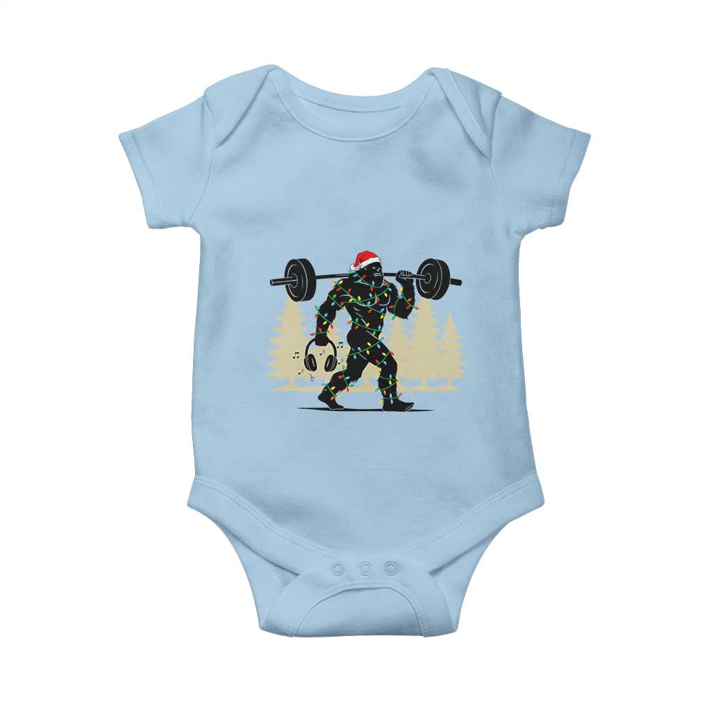 Bigfoot Gym Christmas Baby Onesie Funny Sasquatch Bodybuilding Weightlifting TS14 Light Blue Print Your Wear