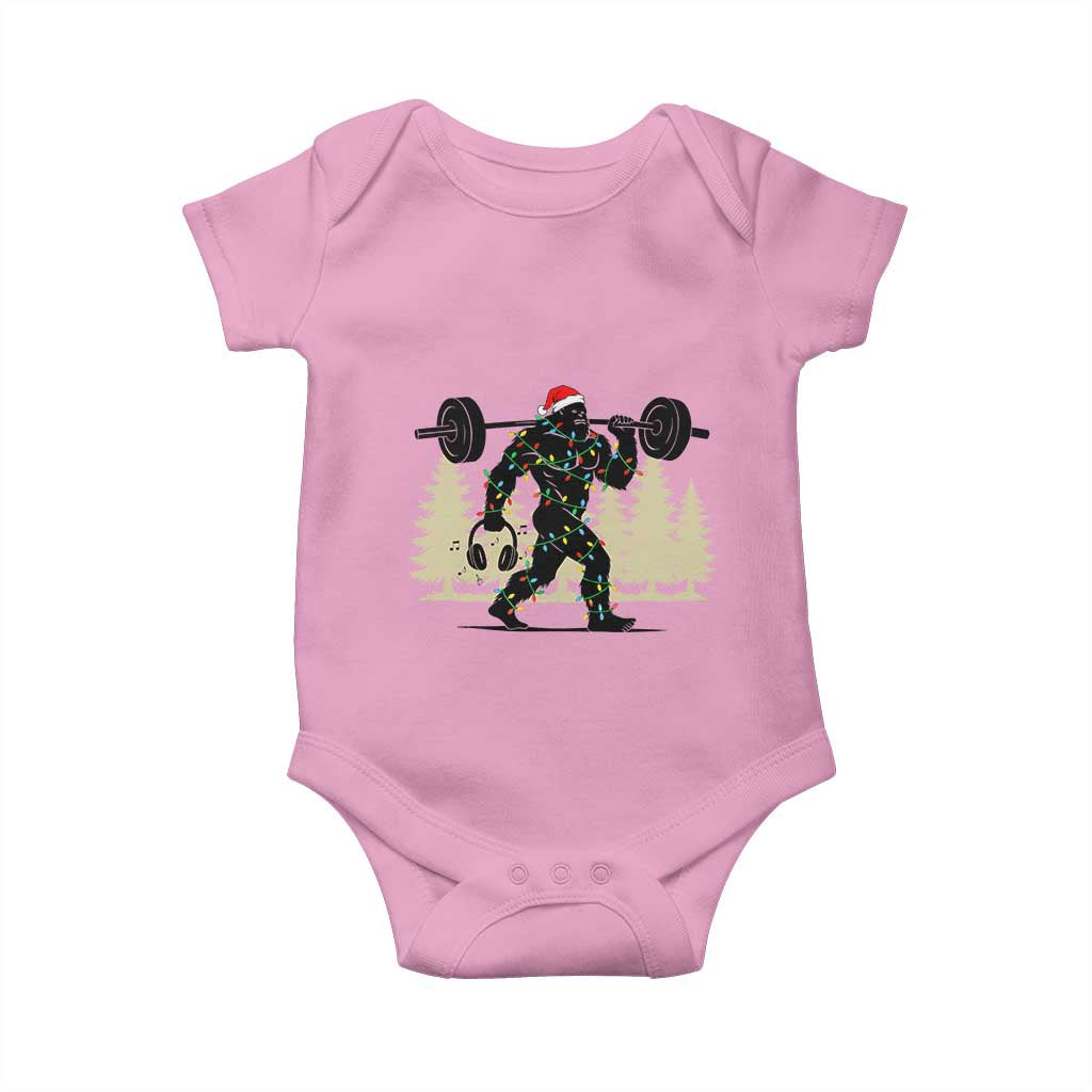 Bigfoot Gym Christmas Baby Onesie Funny Sasquatch Bodybuilding Weightlifting TS14 Light Pink Print Your Wear