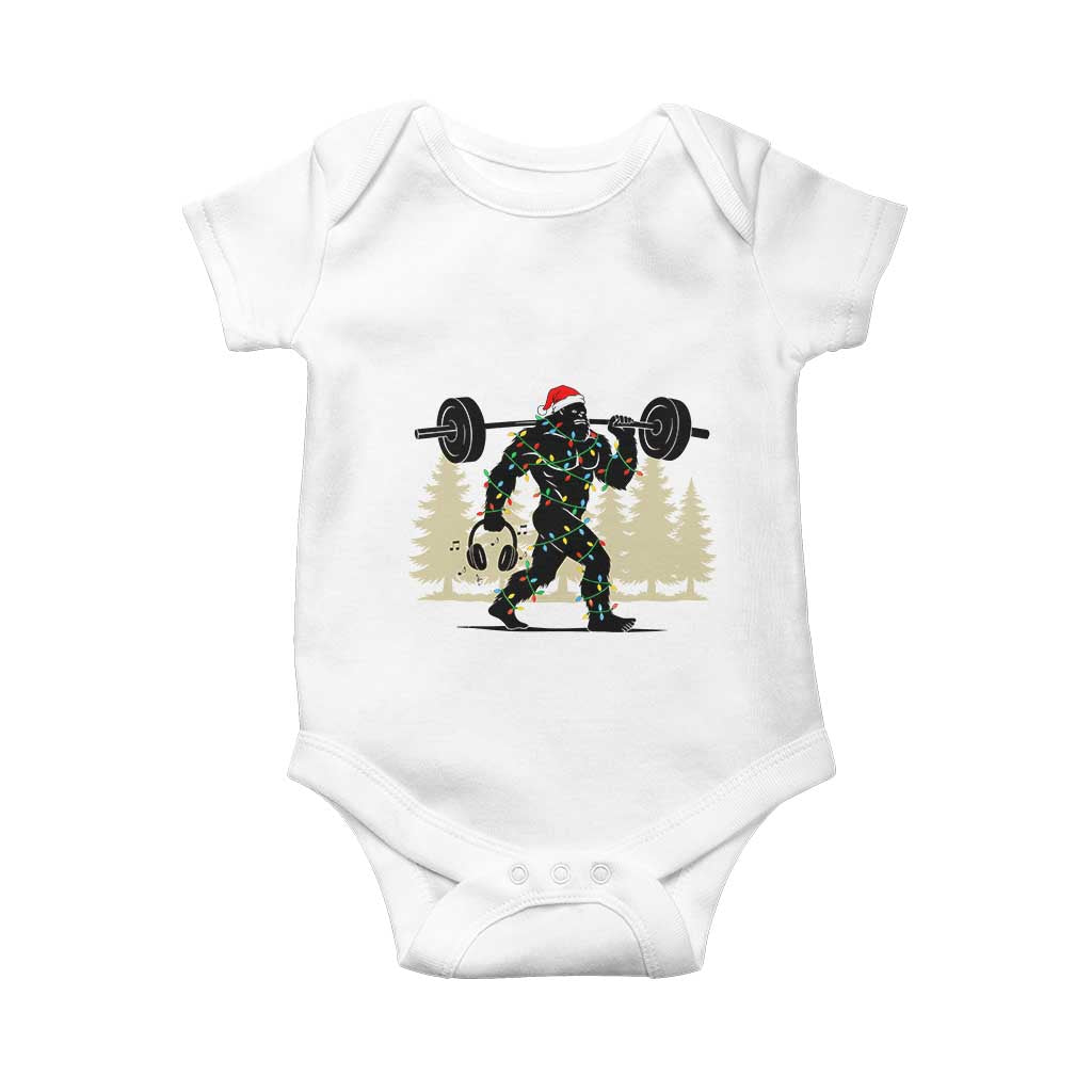 Bigfoot Gym Christmas Baby Onesie Funny Sasquatch Bodybuilding Weightlifting TS14 White Print Your Wear