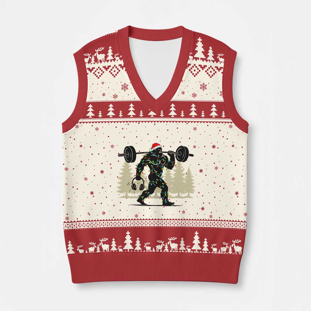 Bigfoot Gym Xmas V-Neck Knit Sweater Vest Funny Sasquatch Bodybuilding Weightlifting TS14 Beige Red Print Your Wear