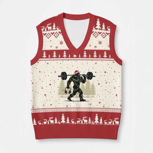 Bigfoot Gym Xmas V-Neck Knit Sweater Vest Funny Sasquatch Bodybuilding Weightlifting TS14 Beige Red Print Your Wear