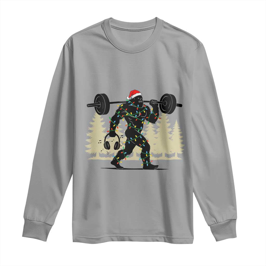 Bigfoot Gym Christmas Long Sleeve Shirt Funny Sasquatch Bodybuilding Weightlifting TS14 Sport Gray Print Your Wear