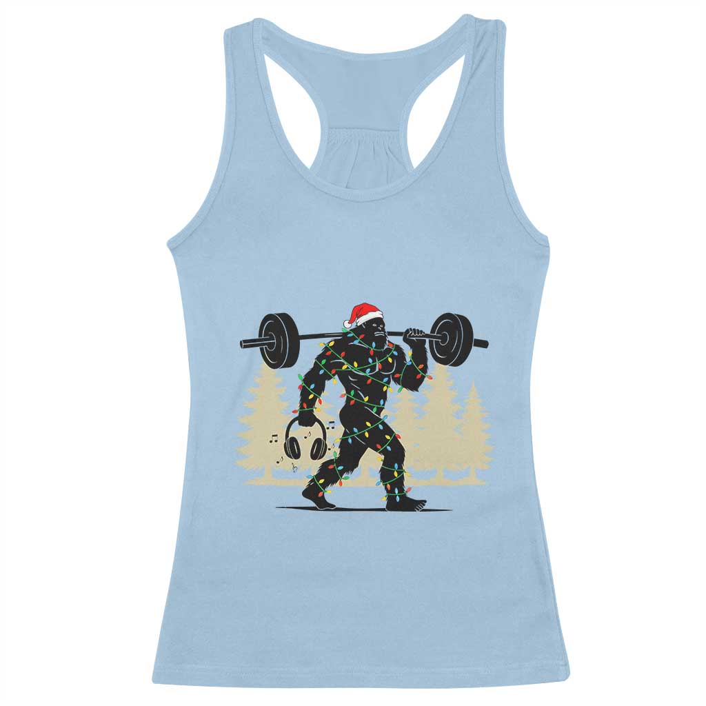 Bigfoot Gym Christmas Racerback Tank Top Funny Sasquatch Bodybuilding Weightlifting TS14 Light Blue Print Your Wear