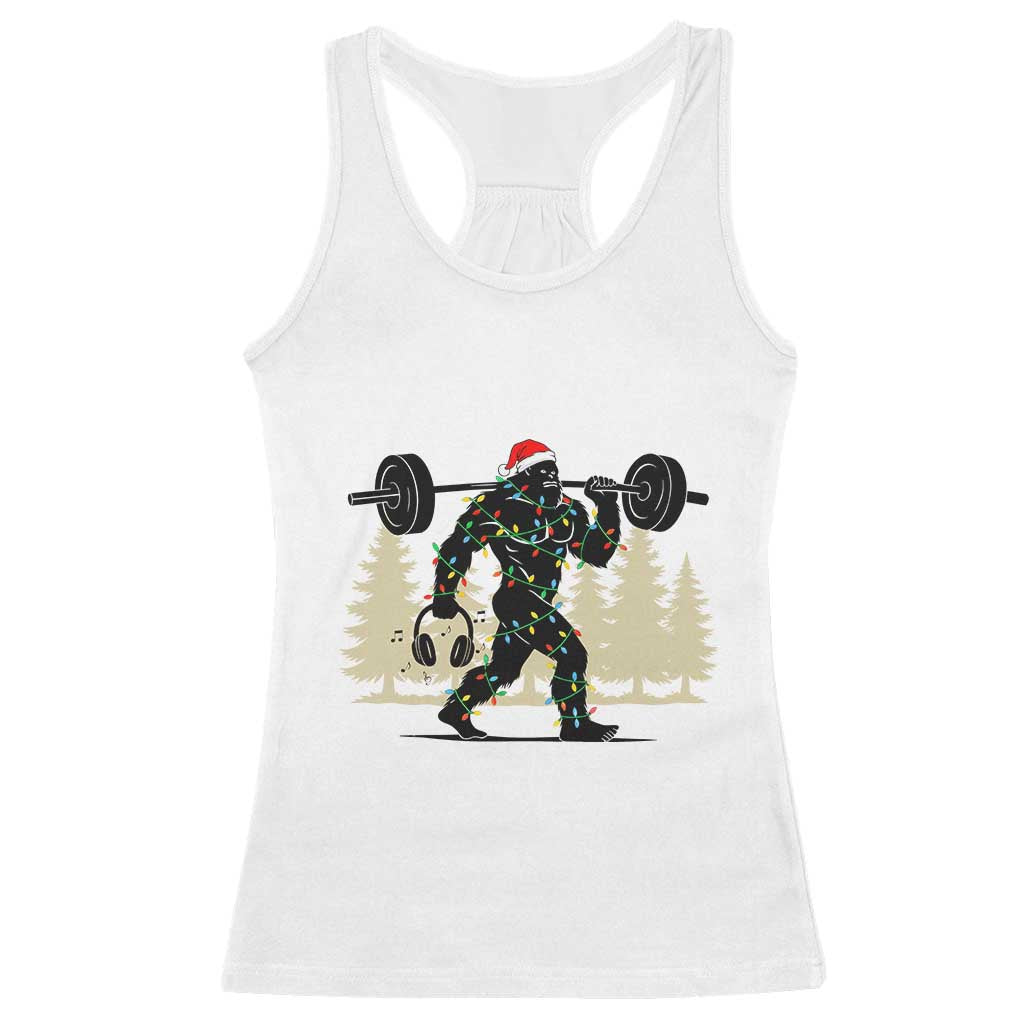 Bigfoot Gym Christmas Racerback Tank Top Funny Sasquatch Bodybuilding Weightlifting - Print Your Wear
