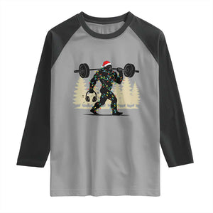 Bigfoot Gym Christmas Raglan Shirt Funny Sasquatch Bodybuilding Weightlifting - Print Your Wear